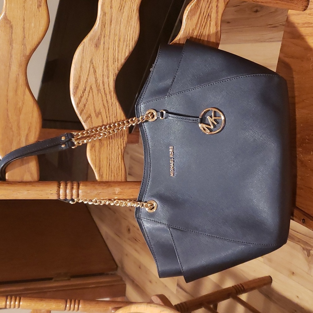 Michael Kors Navy Blue Shoulder Bag with Chain Straps